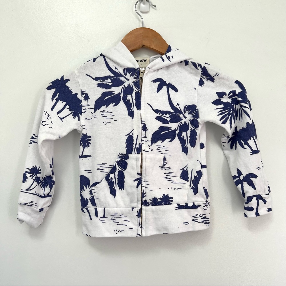 Monrow Mini palm tree floral hooded sweatshirt white purple size 2 zip up